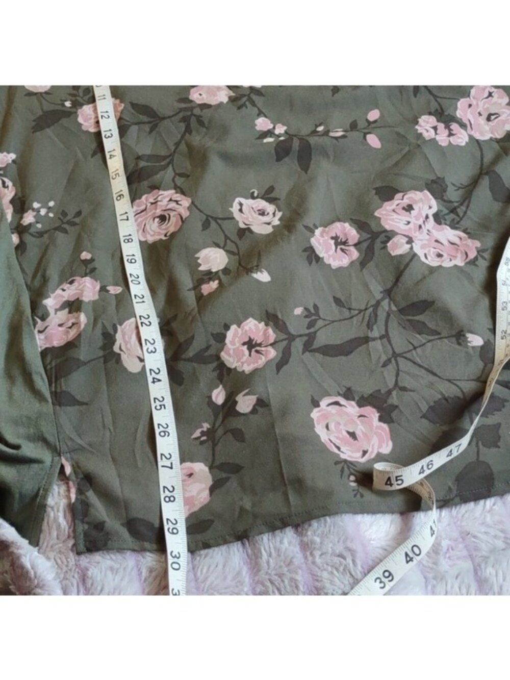 Lane Bryant NWT Green Pink  Floral 3/4 Sleeves Side Slit Tunic Top Size 18/20 - Picture 9 of 11